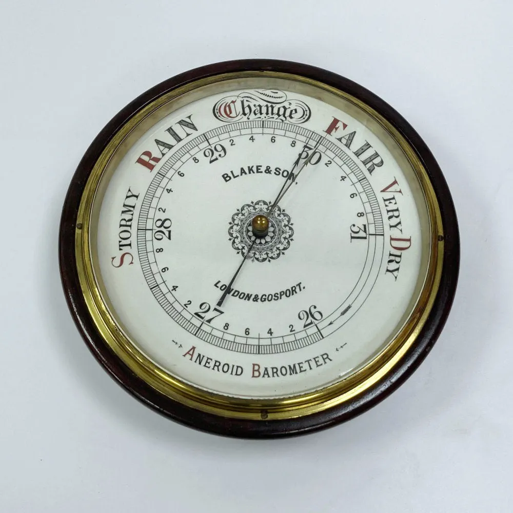 12" Dial Victorian Aneroid Barometer by Blake & Son of London & Gosport