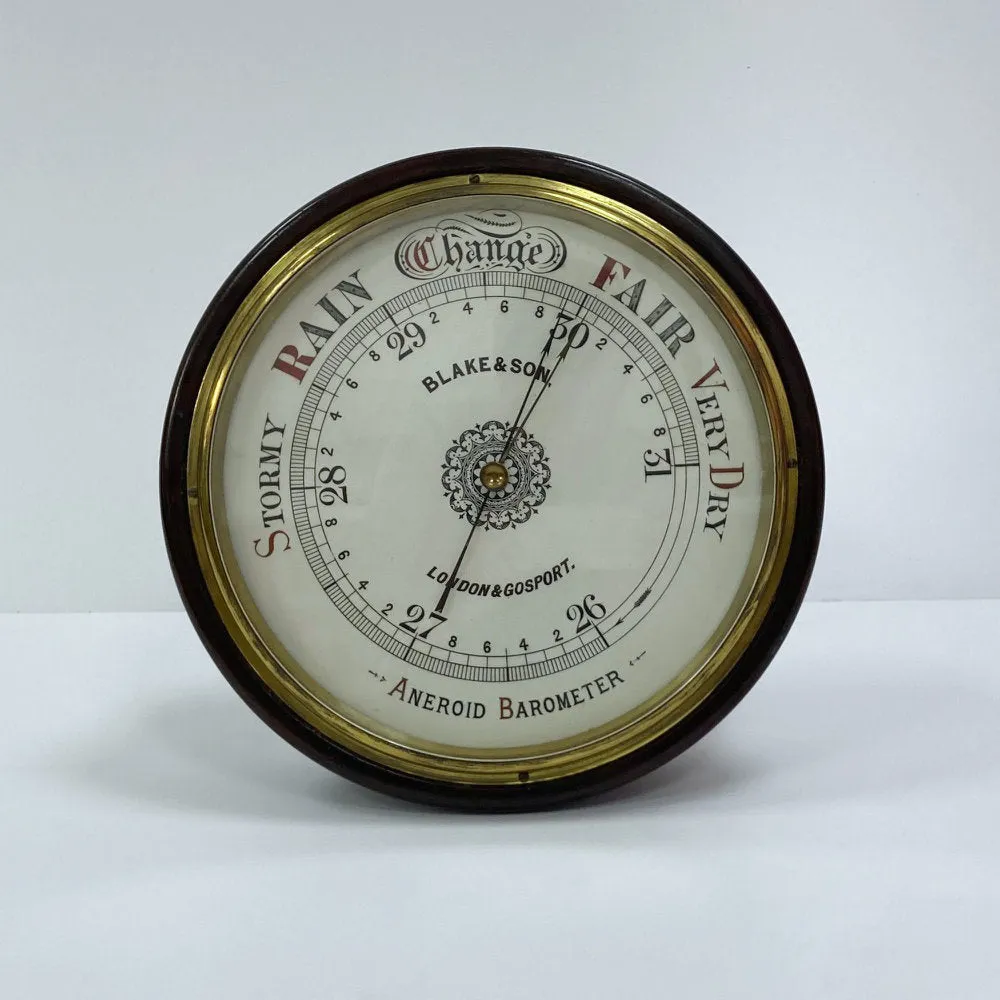 12" Dial Victorian Aneroid Barometer by Blake & Son of London & Gosport