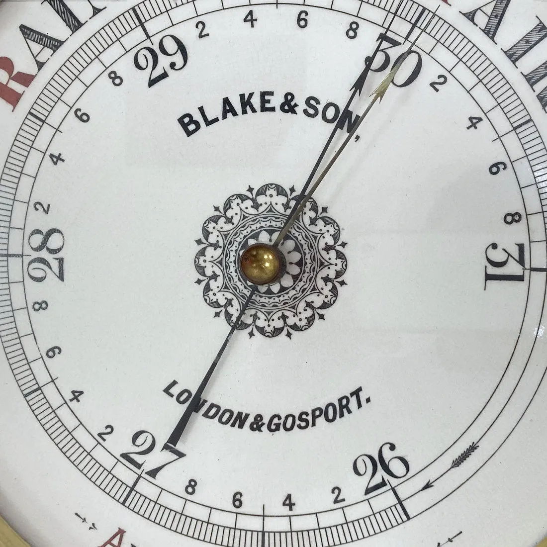 12" Dial Victorian Aneroid Barometer by Blake & Son of London & Gosport