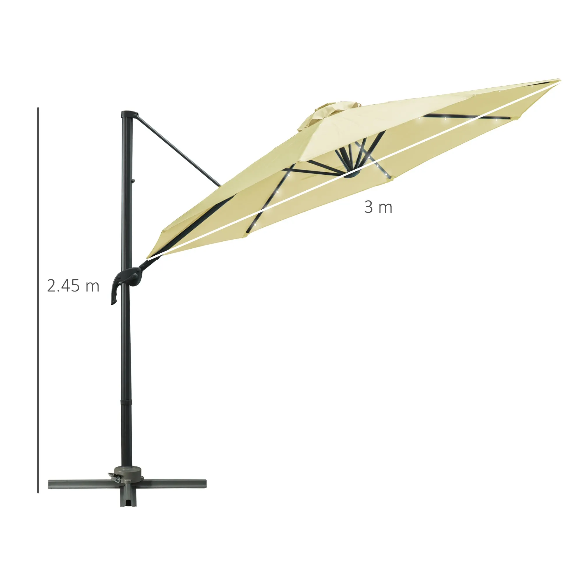 3 meter Patio Offset Roma Parasol Garden Umbrella Cantilever Hanging Sun Shade Canopy Shelter 360√Ç¬∞ Rotation with Cross Base, Beige