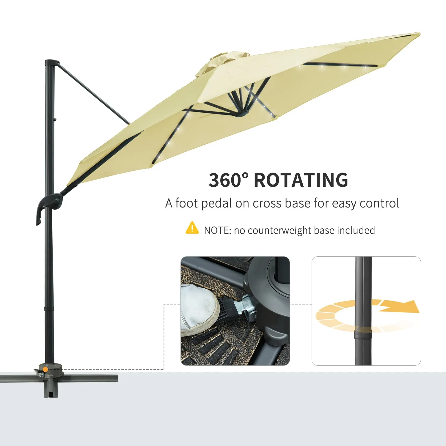 3 meter Patio Offset Roma Parasol Garden Umbrella Cantilever Hanging Sun Shade Canopy Shelter 360√Ç¬∞ Rotation with Cross Base, Beige