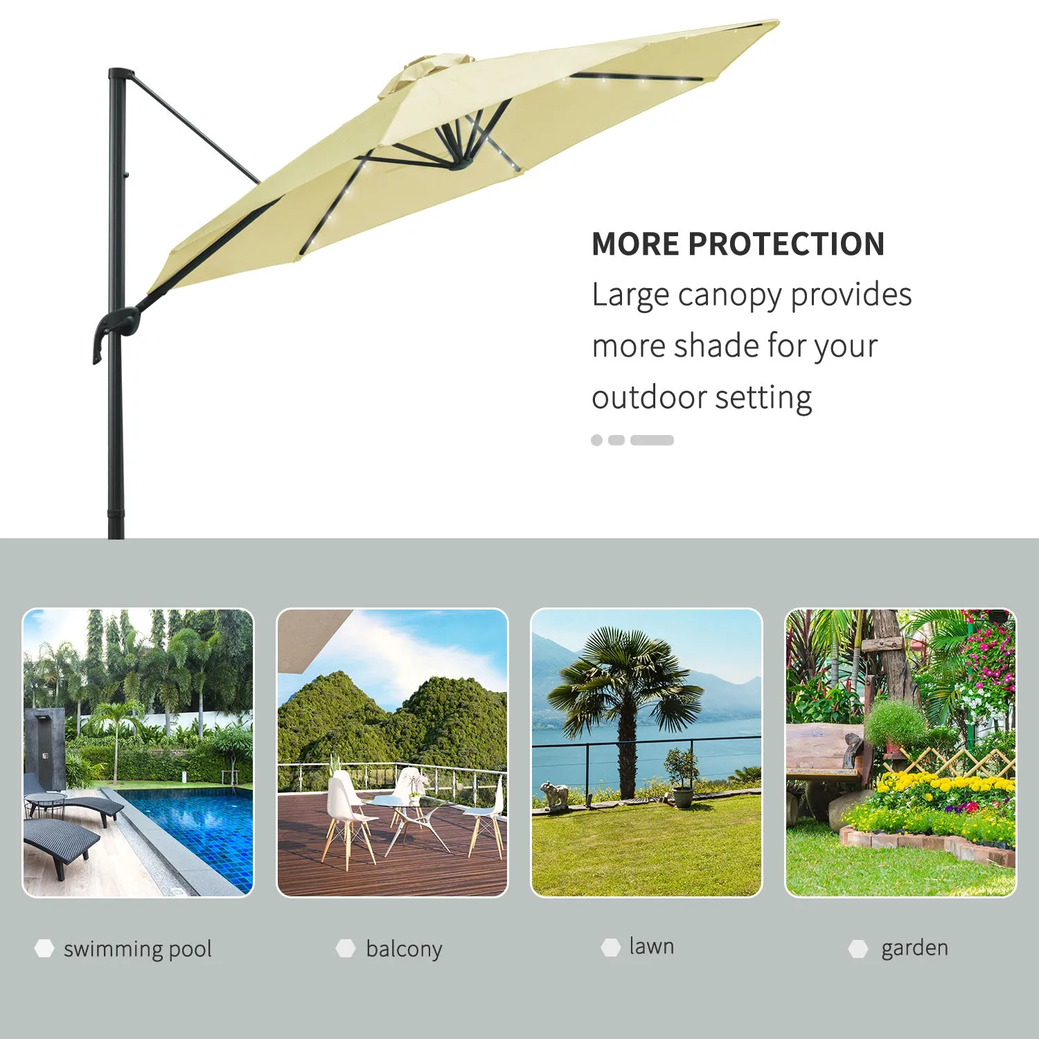 3 meter Patio Offset Roma Parasol Garden Umbrella Cantilever Hanging Sun Shade Canopy Shelter 360√Ç¬∞ Rotation with Cross Base, Beige