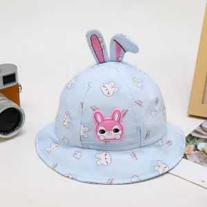 Babymoon Cotton Baby Kids Boys Girls Summer Cap With Head String Rabbit Design | 2-6 Years | Blue