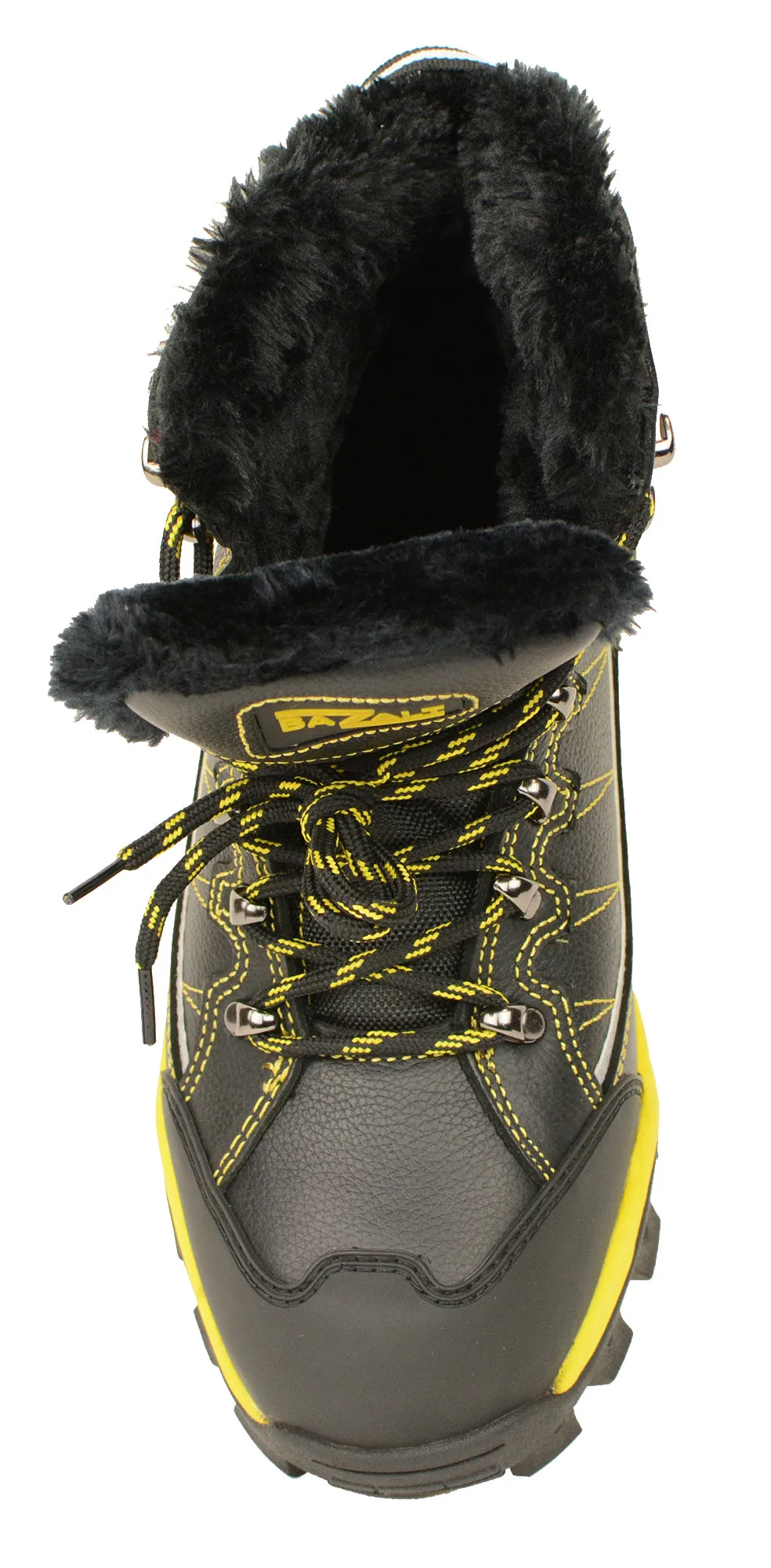 BAZALT-Men's Black & Yellow Water & Frost Proof Leather Boots w/ Faux Fur Lining-BLK/YELLOW-7