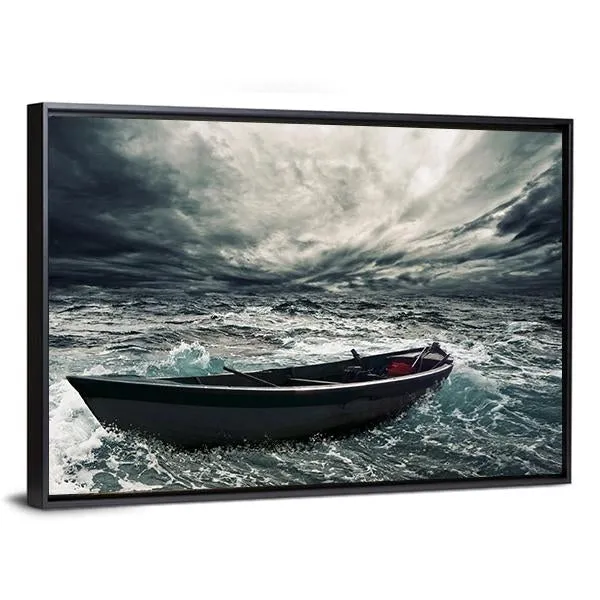 Boat In Stormy Sea Canvas Wall Art