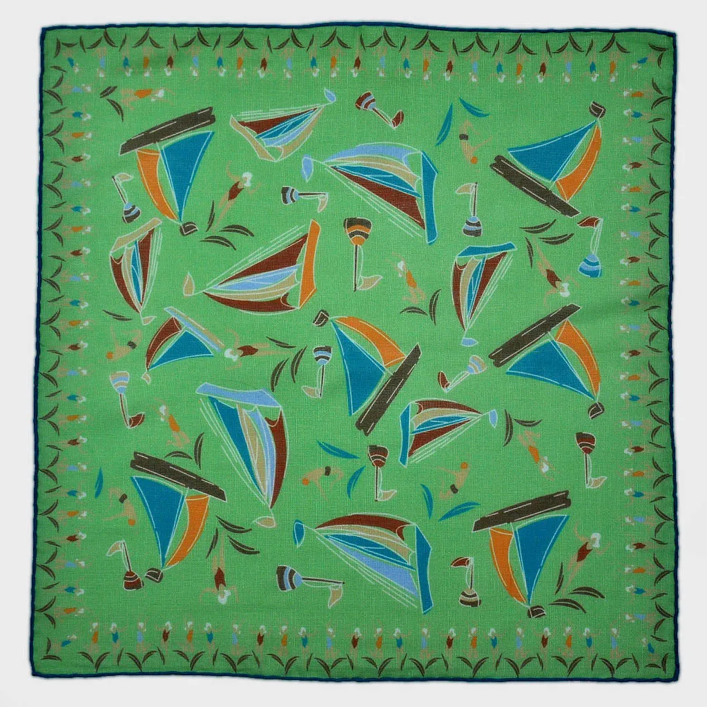 Boats & Bathers Cotton & Cashmere Pocket Square in Lime