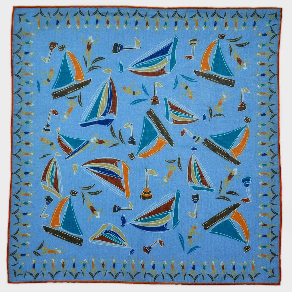 Boats & Bathers Cotton & Cashmere Pocket Square in Not So Deep Blue