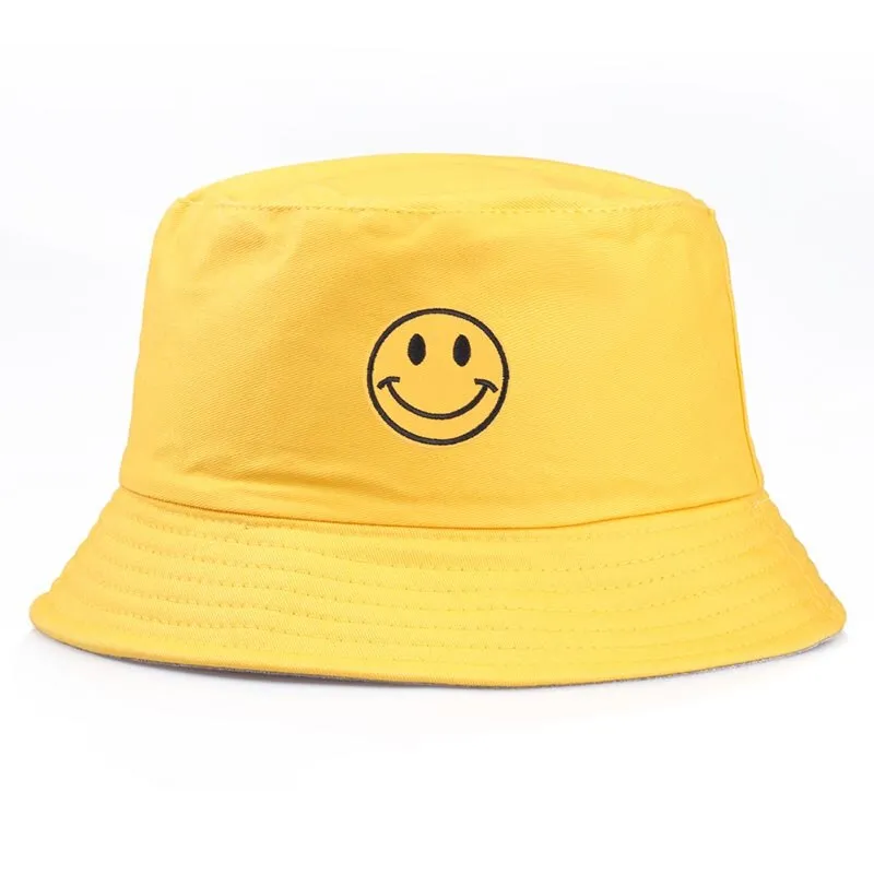 Bucket Hats For Women Embroidery Cartoon Smile Fisherman Hat Summer Fashion Simple Couple Visor Bob Sun Caps