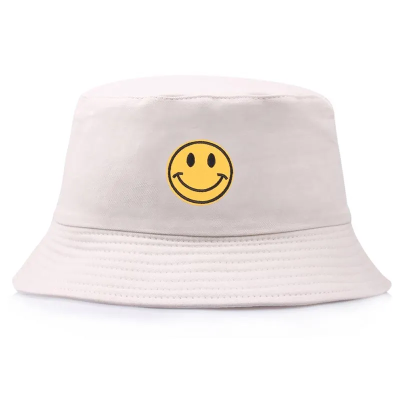 Bucket Hats For Women Embroidery Cartoon Smile Fisherman Hat Summer Fashion Simple Couple Visor Bob Sun Caps