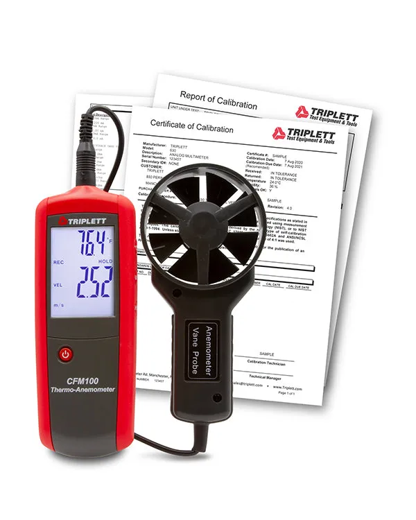 CFM-CMM Thermo-Anemometer: Measures Air Velocity, Air Flow & Air Temperature - (CFM100)