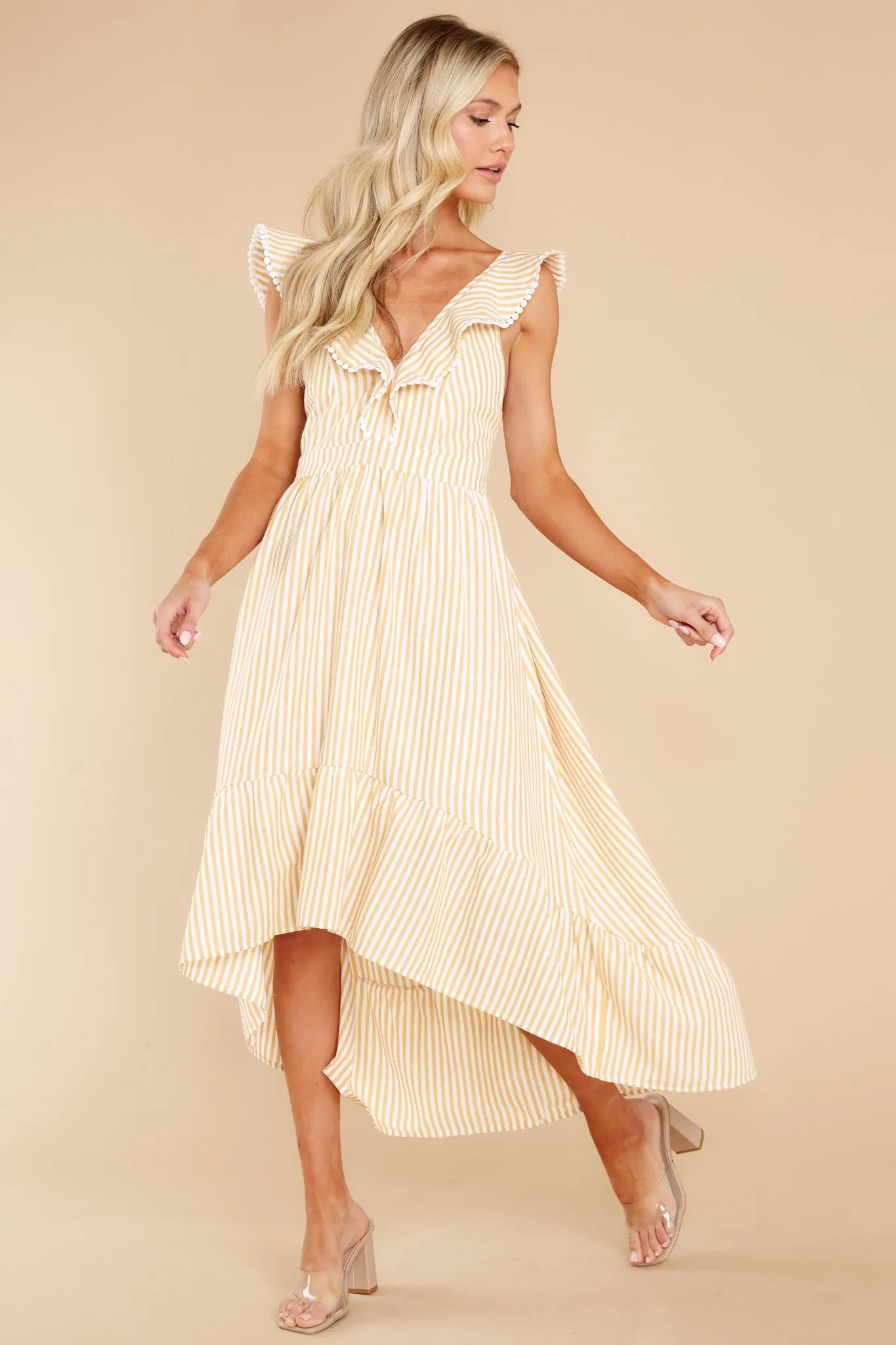 Clear Sailing Yellow Touquet Long Print Dress