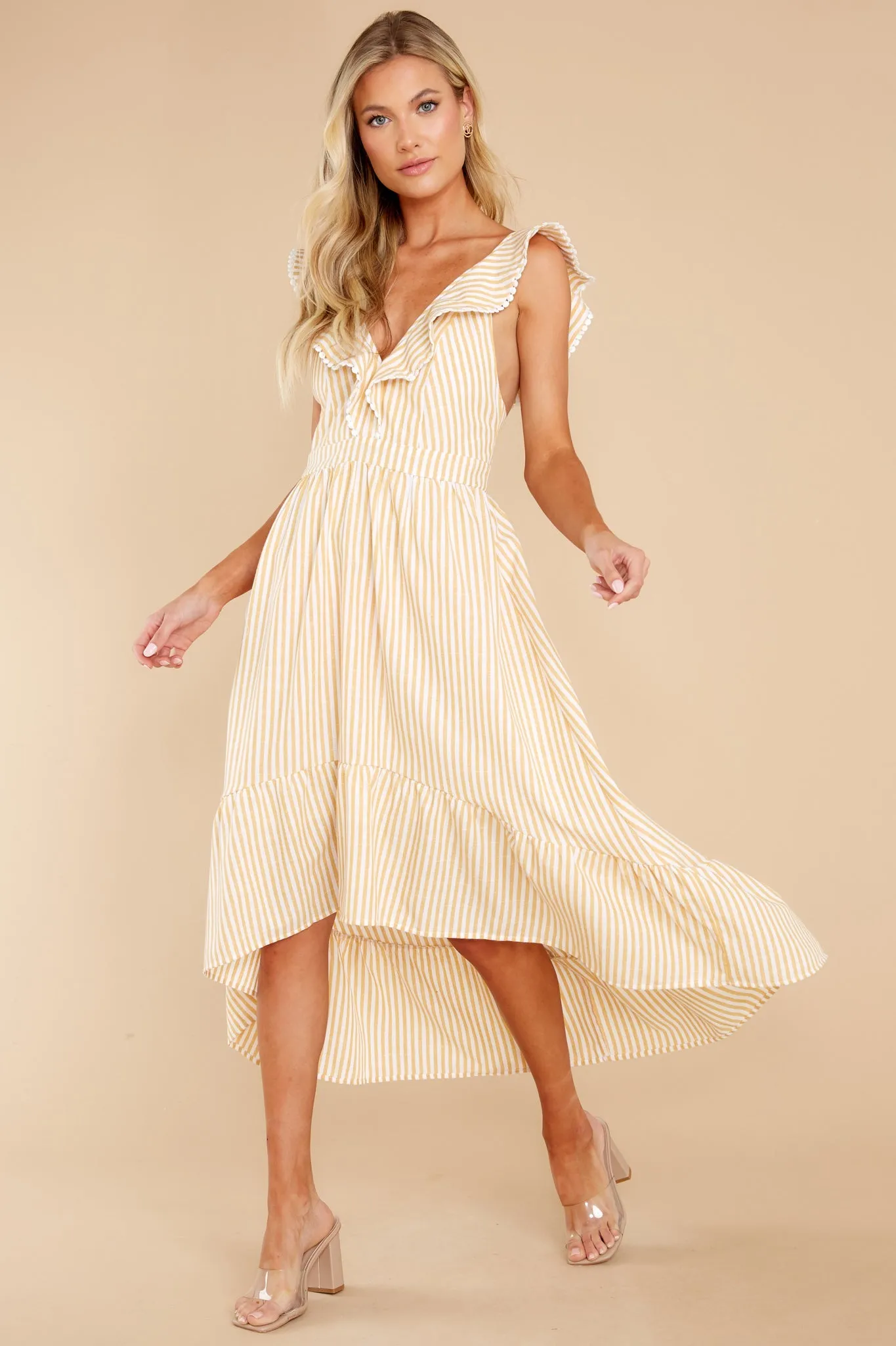 Clear Sailing Yellow Touquet Long Print Dress