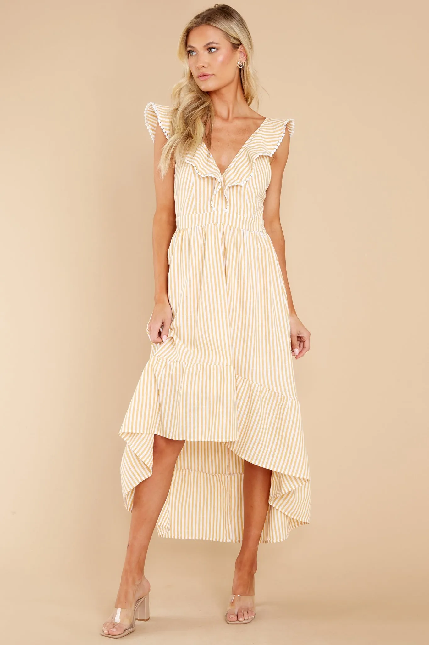 Clear Sailing Yellow Touquet Long Print Dress