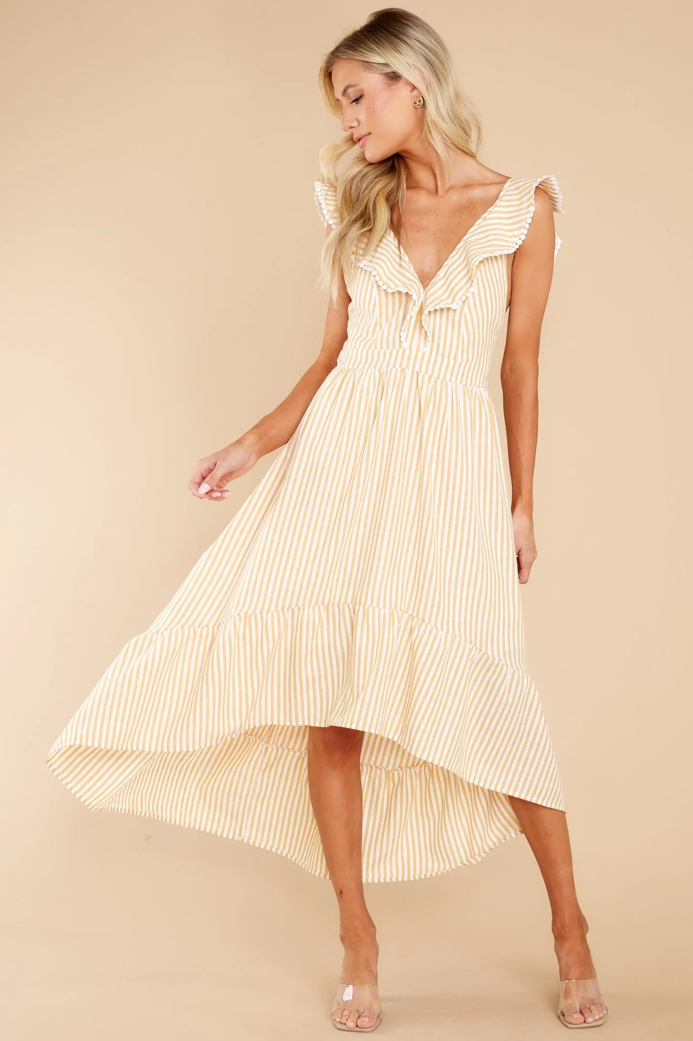 Clear Sailing Yellow Touquet Long Print Dress