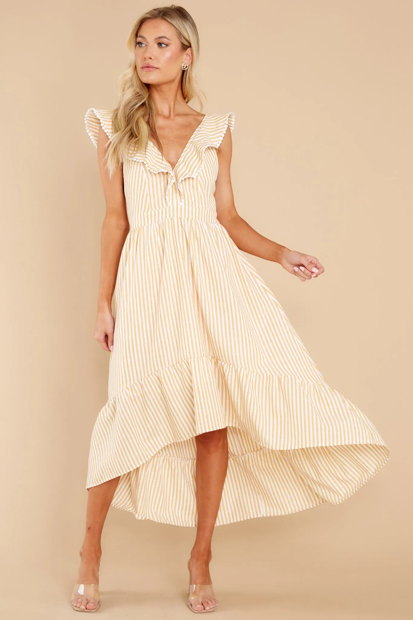 Clear Sailing Yellow Touquet Long Print Dress