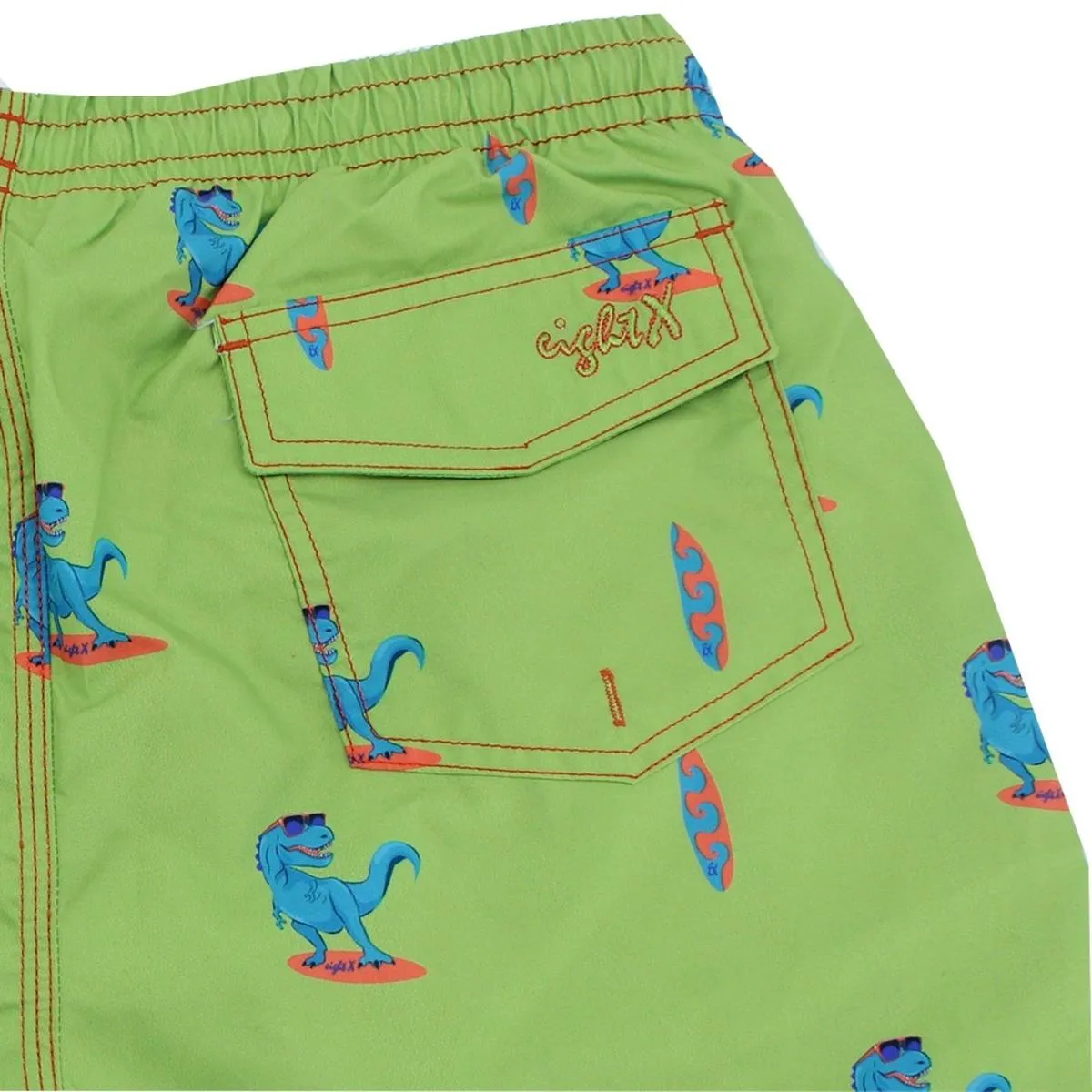 Green Surfing T-Rex Swim Trunks by EightX