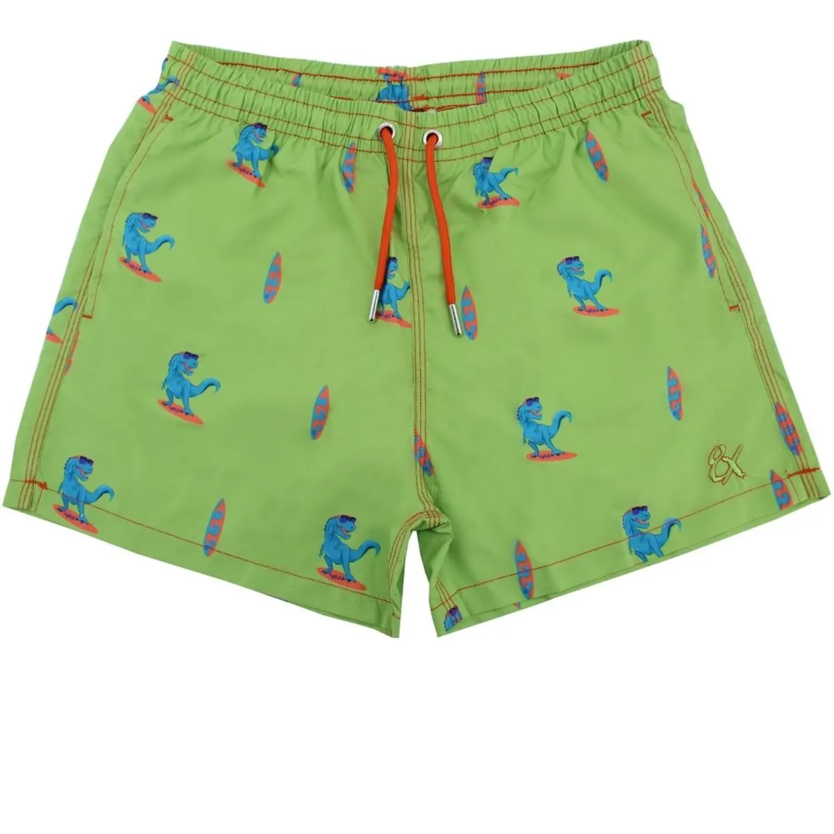 Green Surfing T-Rex Swim Trunks by EightX