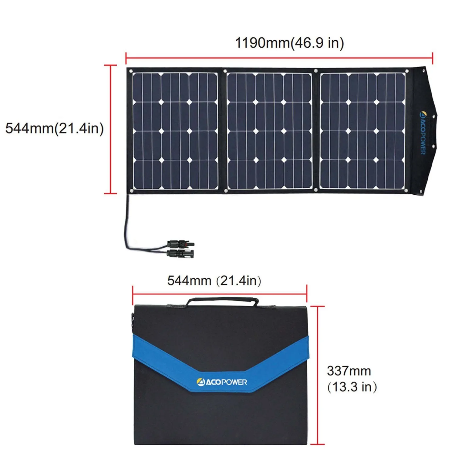 High Efficiency 90W Tri-Fold (3 x 30w) Foldable Solar Panel Kit Suitcase