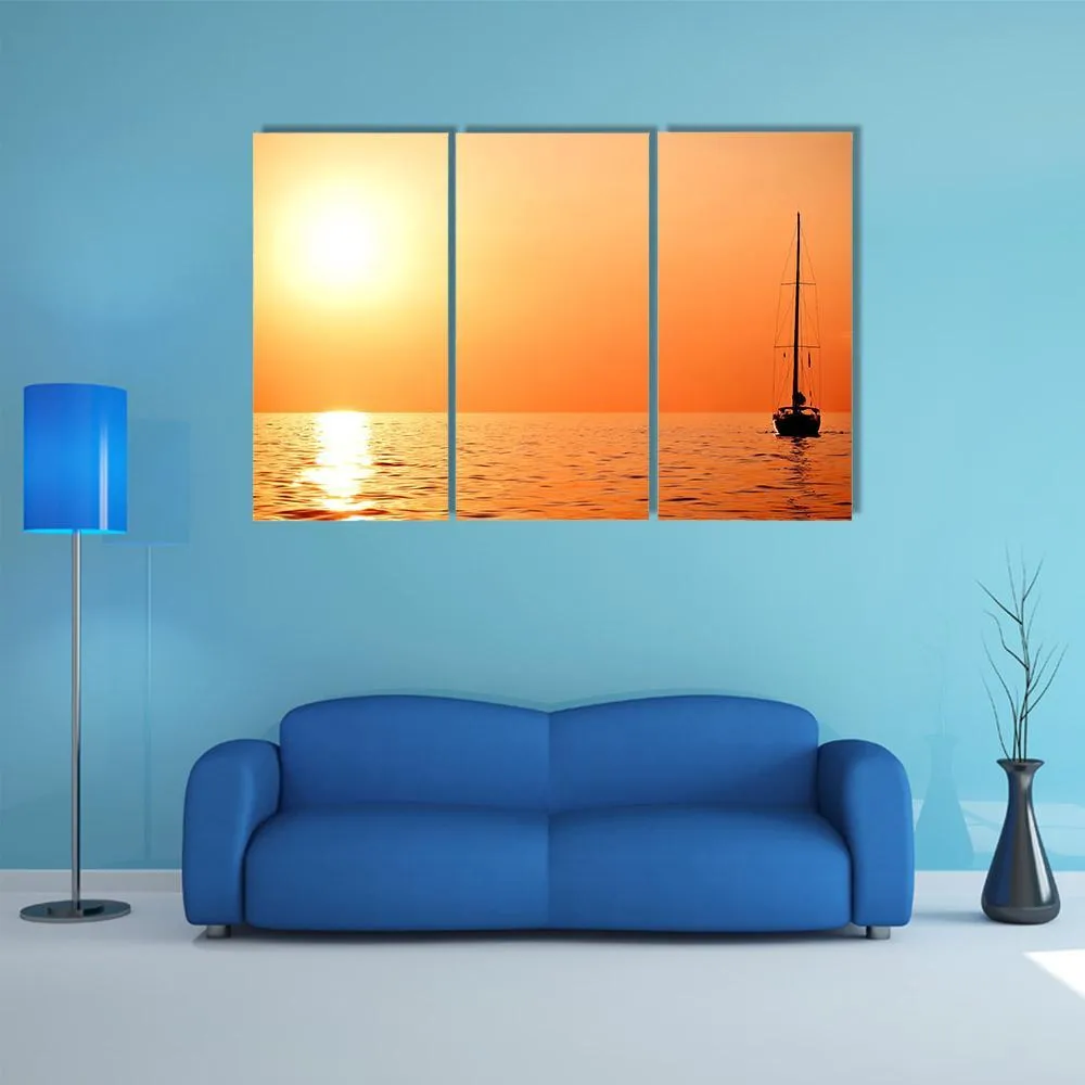 Lonely Yacht At Sunset Canvas Wall Art