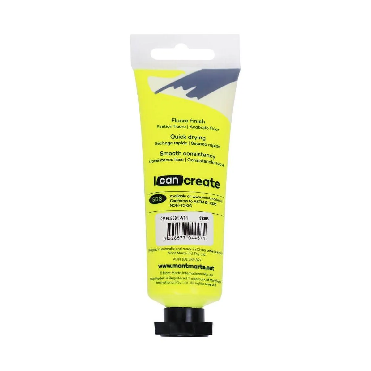 Mont Marte Fluoro Acrylic Paint Premium 50ml Tube - Yellow