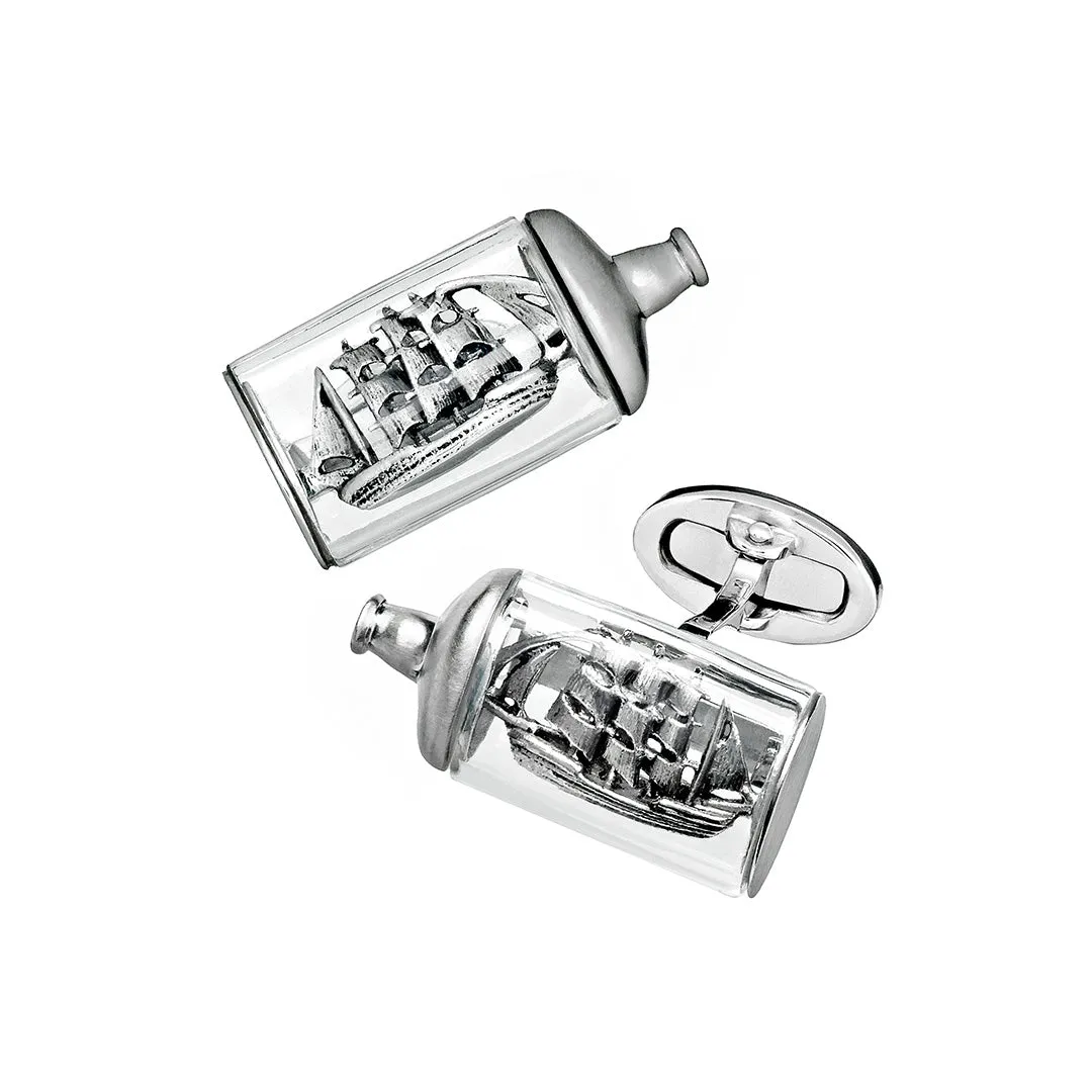 Ship in a Bottle Sterling Cufflinks