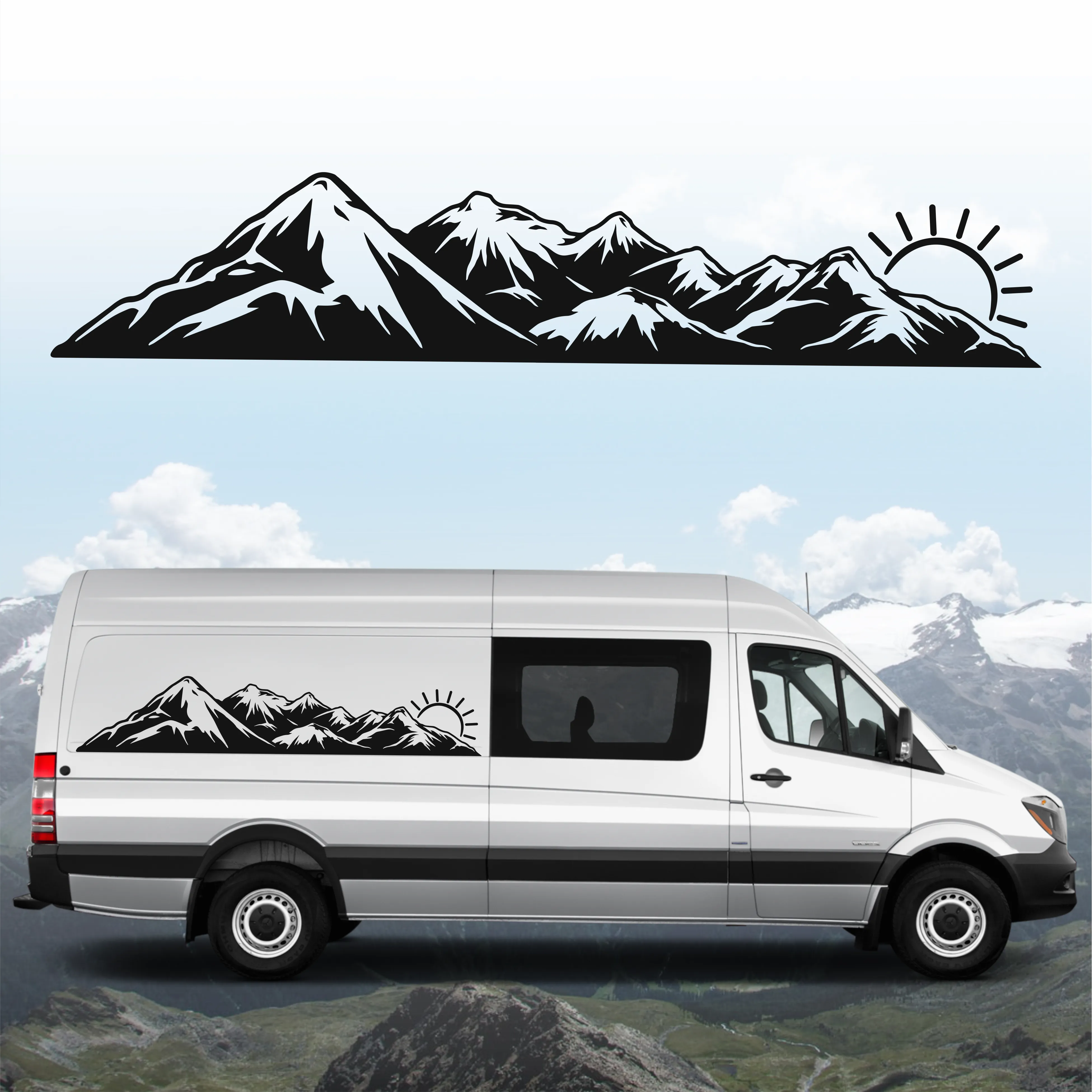 Sloping Mountain Range with Sunrise/Compass Rose -Single Side