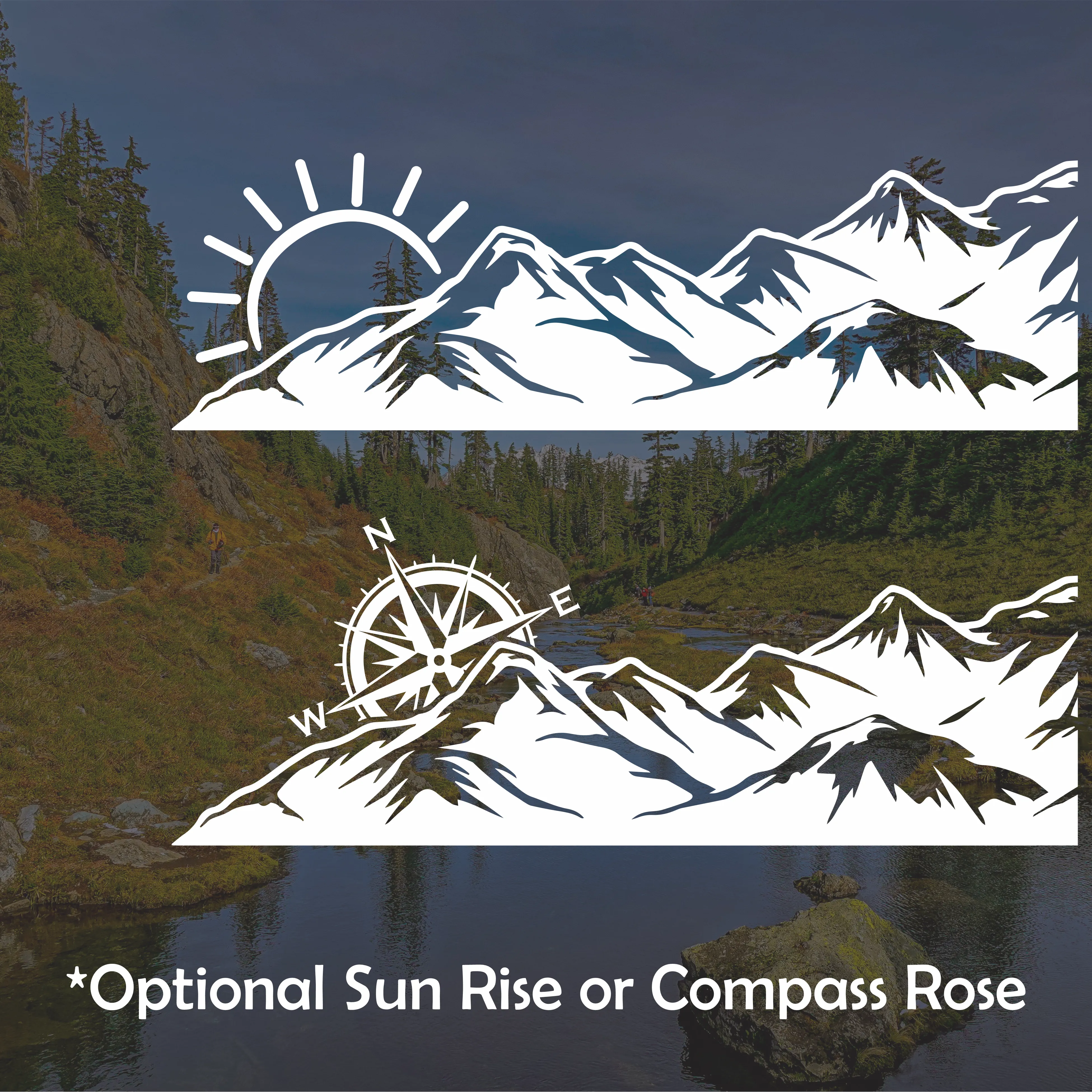 Sloping Mountain Range with Sunrise/Compass Rose -Single Side