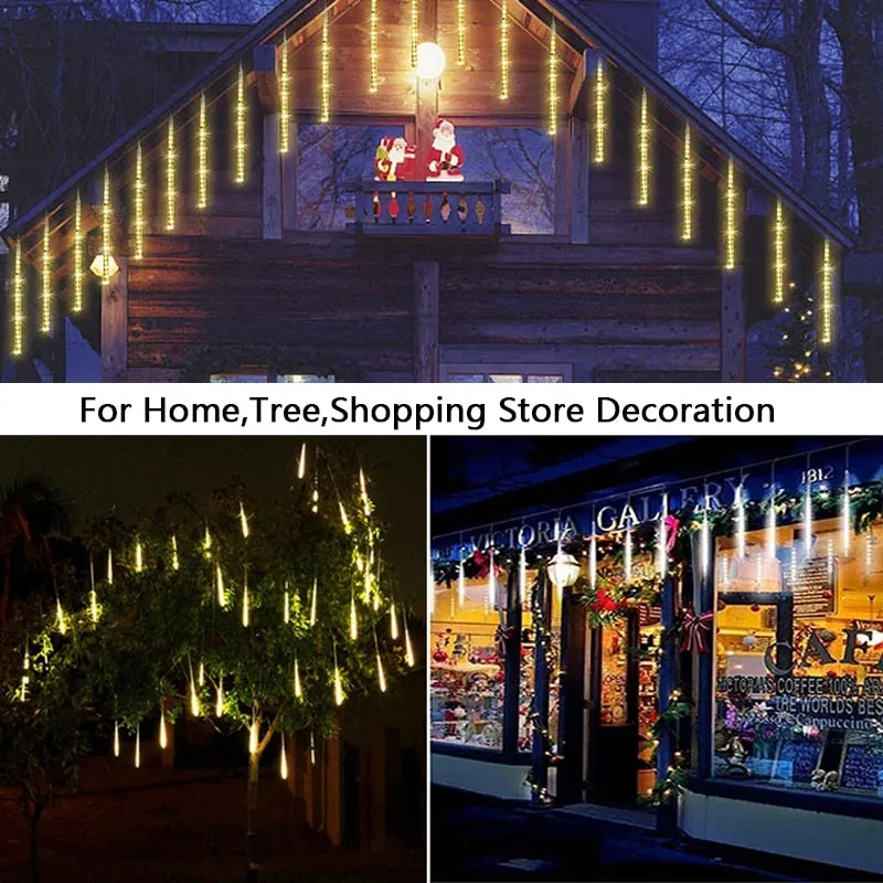 Solar LED Meteor Shower Rain Lights Holiday String Lights Waterproof Garden Light 8 Tubes 144 Leds  Christmas Wedding Decoration