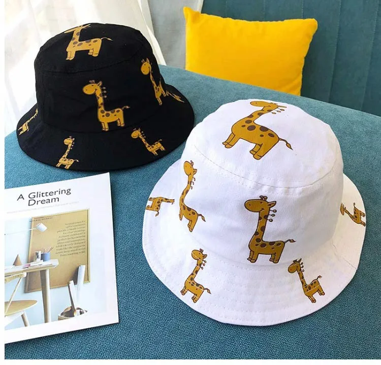 Spring Autumn Children's Bucket Hats Cartoon giraffe Sun Hat Girls Boys Outdoor Beach Hat Camping Fishing Cap Casual Panama Cap