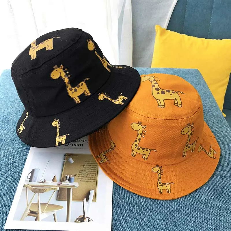 Spring Autumn Children's Bucket Hats Cartoon giraffe Sun Hat Girls Boys Outdoor Beach Hat Camping Fishing Cap Casual Panama Cap