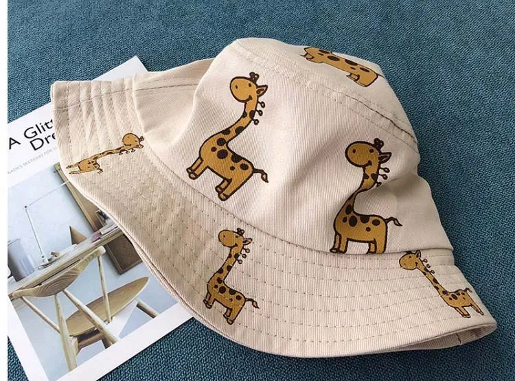 Spring Autumn Children's Bucket Hats Cartoon giraffe Sun Hat Girls Boys Outdoor Beach Hat Camping Fishing Cap Casual Panama Cap