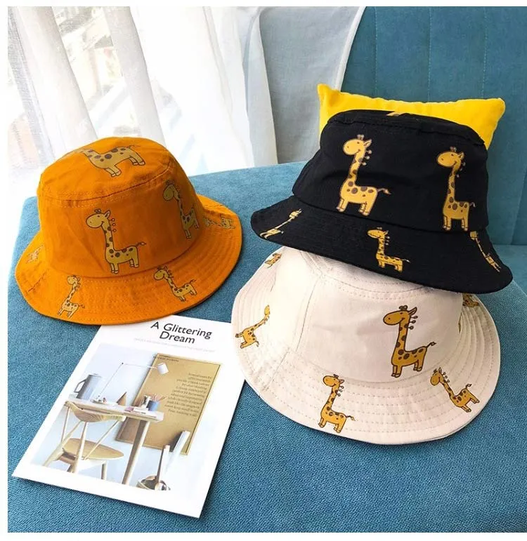 Spring Autumn Children's Bucket Hats Cartoon giraffe Sun Hat Girls Boys Outdoor Beach Hat Camping Fishing Cap Casual Panama Cap