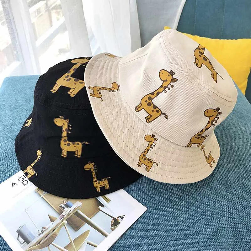 Spring Autumn Children's Bucket Hats Cartoon giraffe Sun Hat Girls Boys Outdoor Beach Hat Camping Fishing Cap Casual Panama Cap