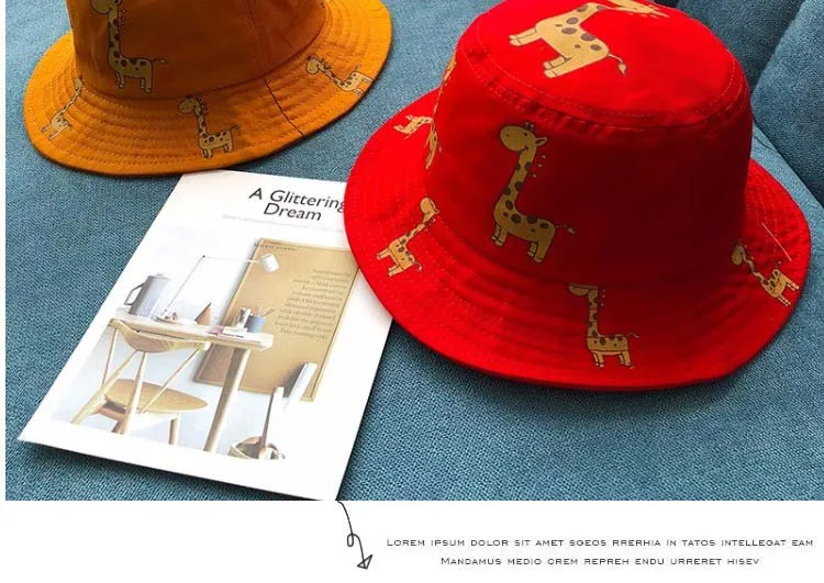 Spring Autumn Children's Bucket Hats Cartoon giraffe Sun Hat Girls Boys Outdoor Beach Hat Camping Fishing Cap Casual Panama Cap