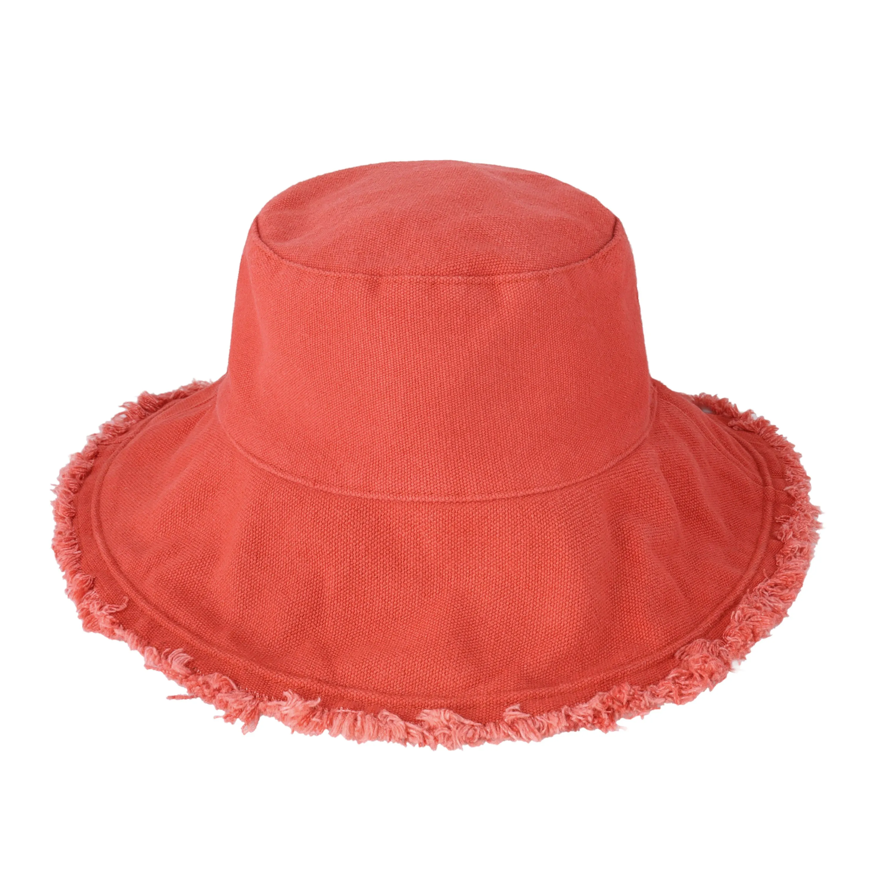 Wide Brim Frayed Bucket Hat