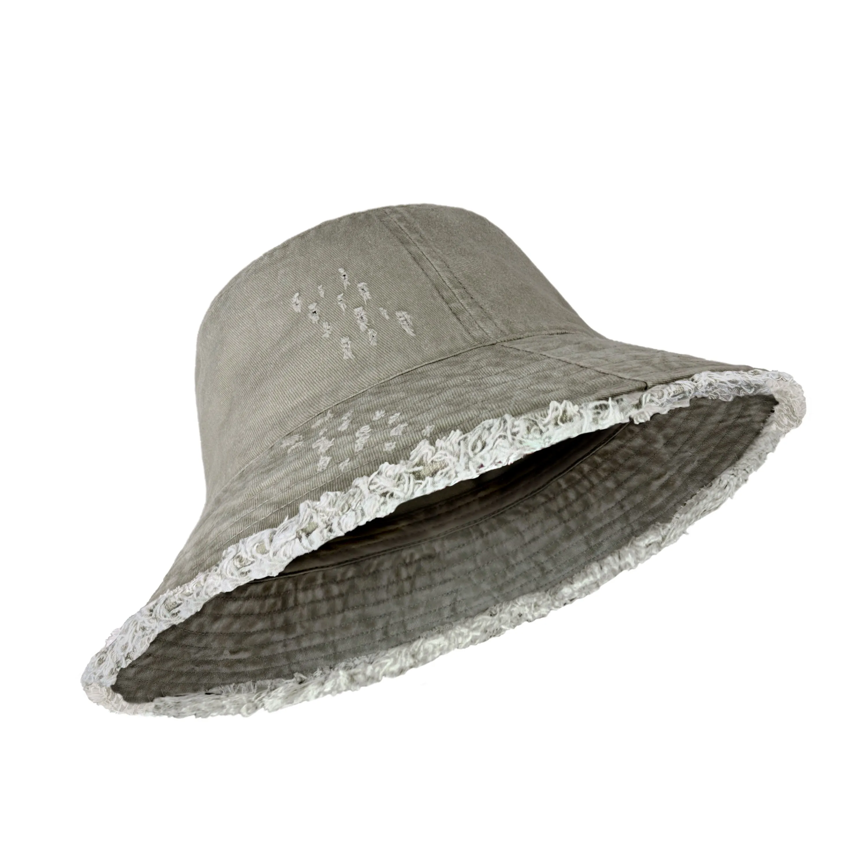 Wide Brim Frayed Bucket Hat