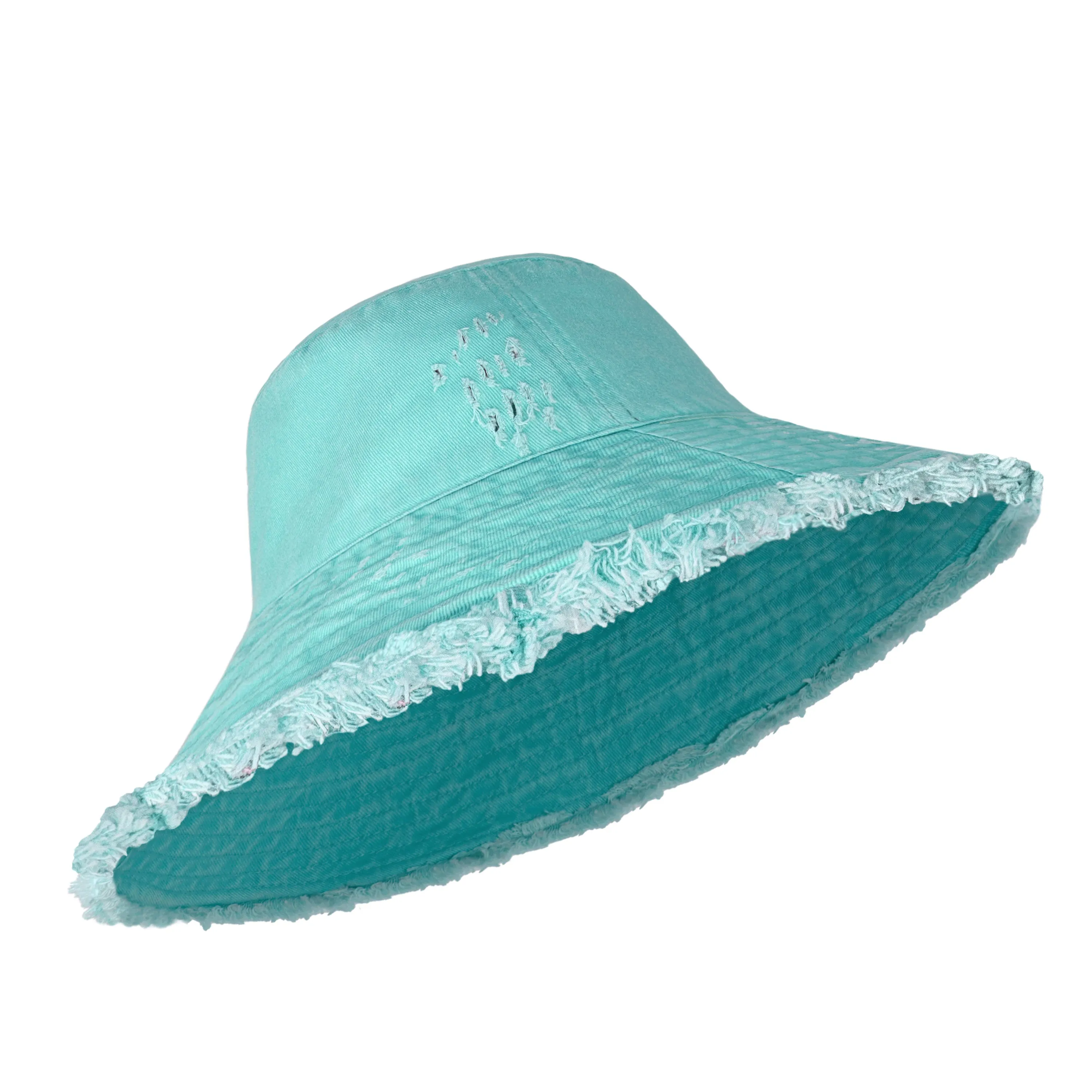 Wide Brim Frayed Bucket Hat