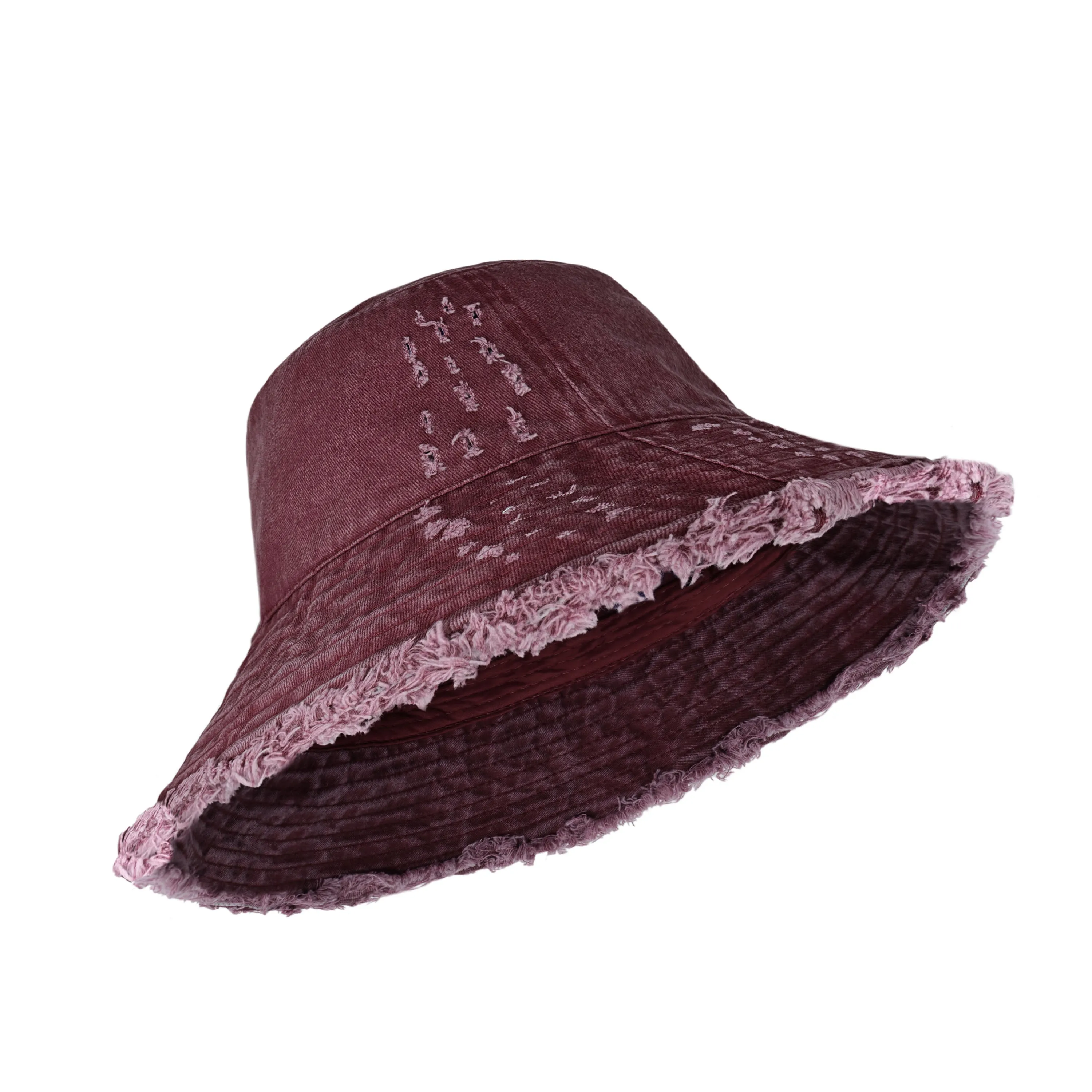 Wide Brim Frayed Bucket Hat